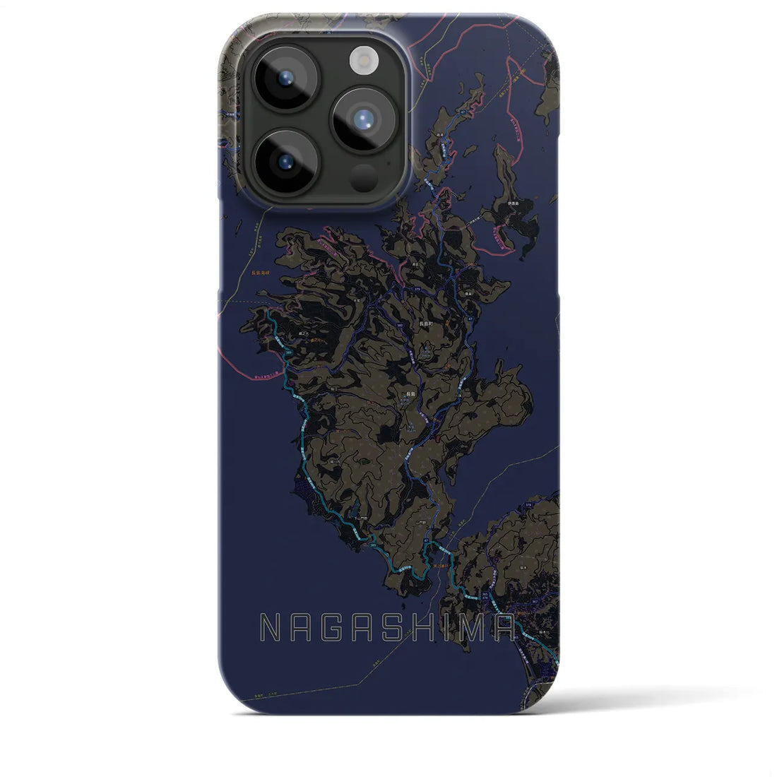 【長島】地図柄iPhoneケース（バックカバータイプ・ブラック）iPhone 15 Pro Max 用