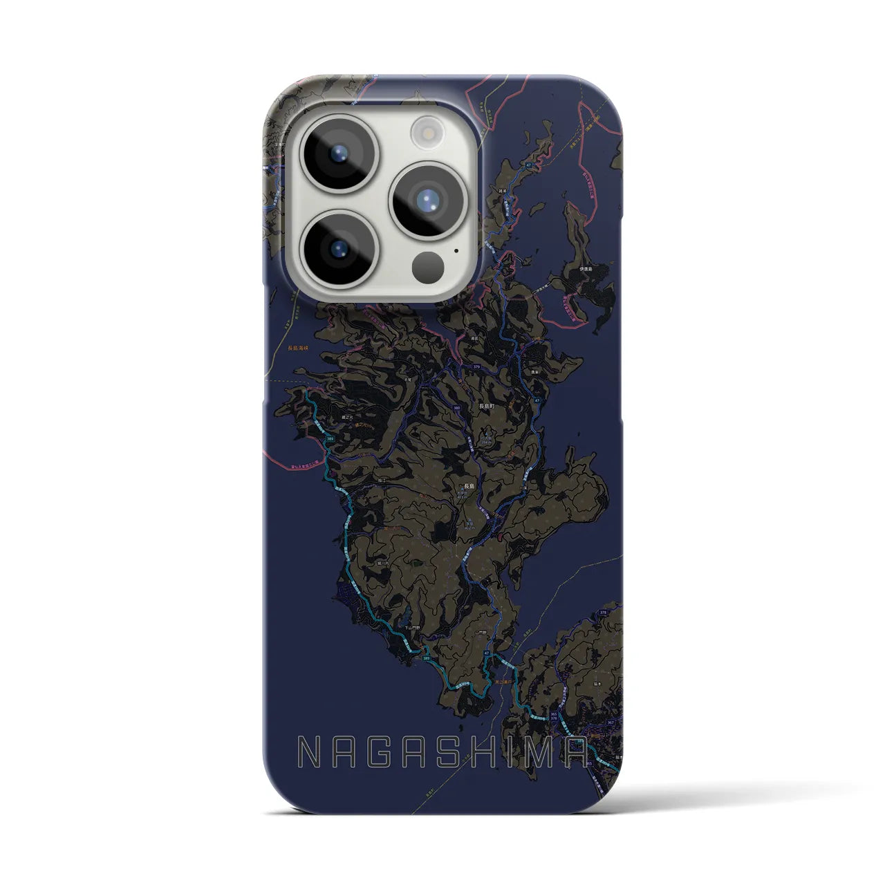 【長島】地図柄iPhoneケース（バックカバータイプ・ブラック）iPhone 15 Pro 用