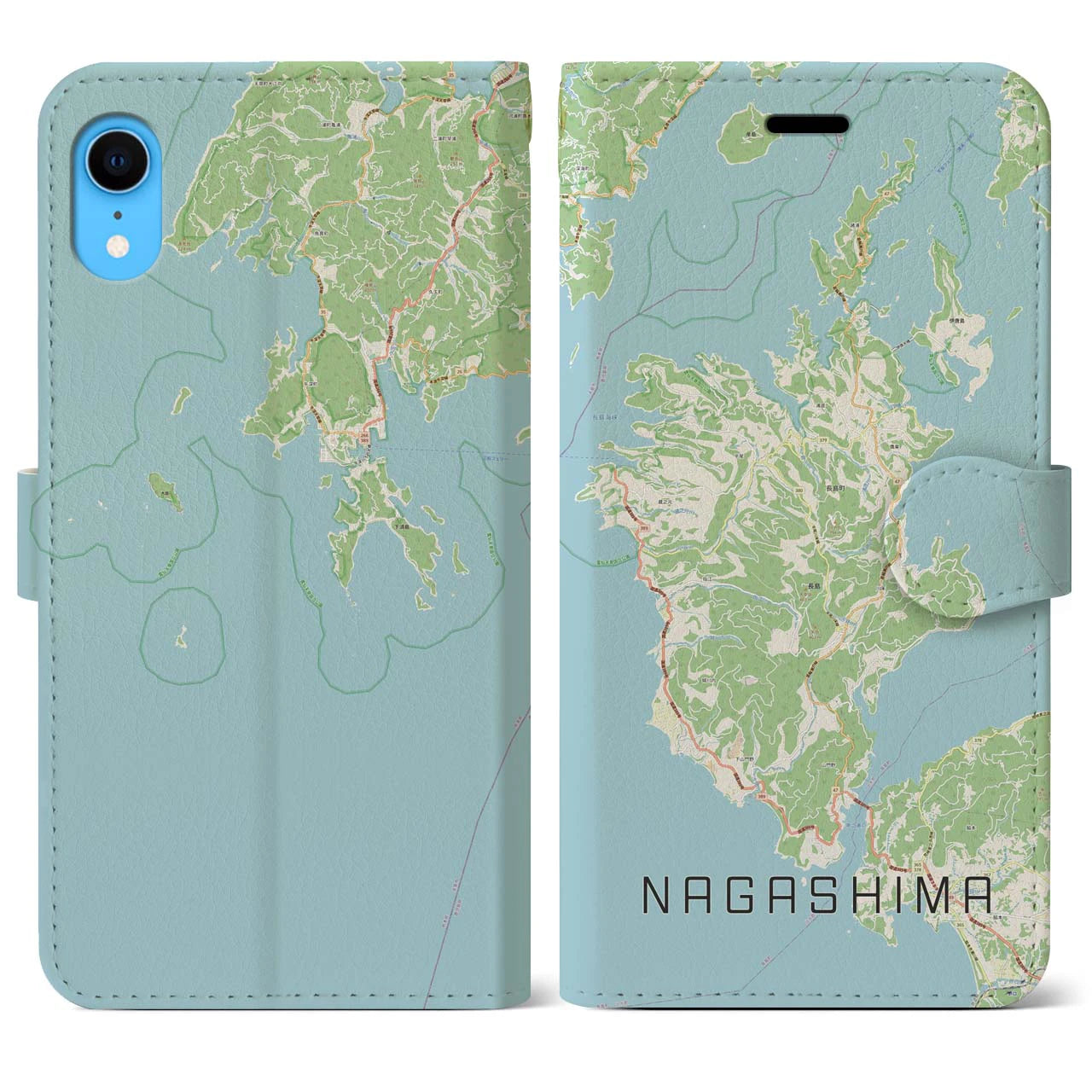 【長島】地図柄iPhoneケース（手帳両面タイプ・ナチュラル）iPhone XR 用