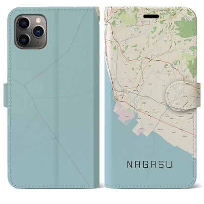 【長洲（熊本県）】地図柄iPhoneケース（手帳タイプ）ナチュラル・iPhone 11 Pro Max 用