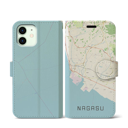 【長洲（熊本県）】地図柄iPhoneケース（手帳タイプ）ナチュラル・iPhone 12 mini 用