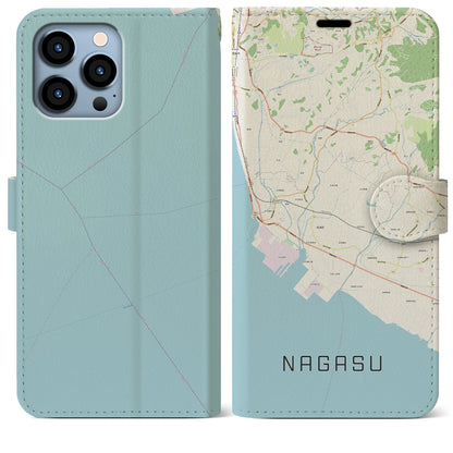 【長洲（熊本県）】地図柄iPhoneケース（手帳タイプ）ナチュラル・iPhone 13 Pro Max 用
