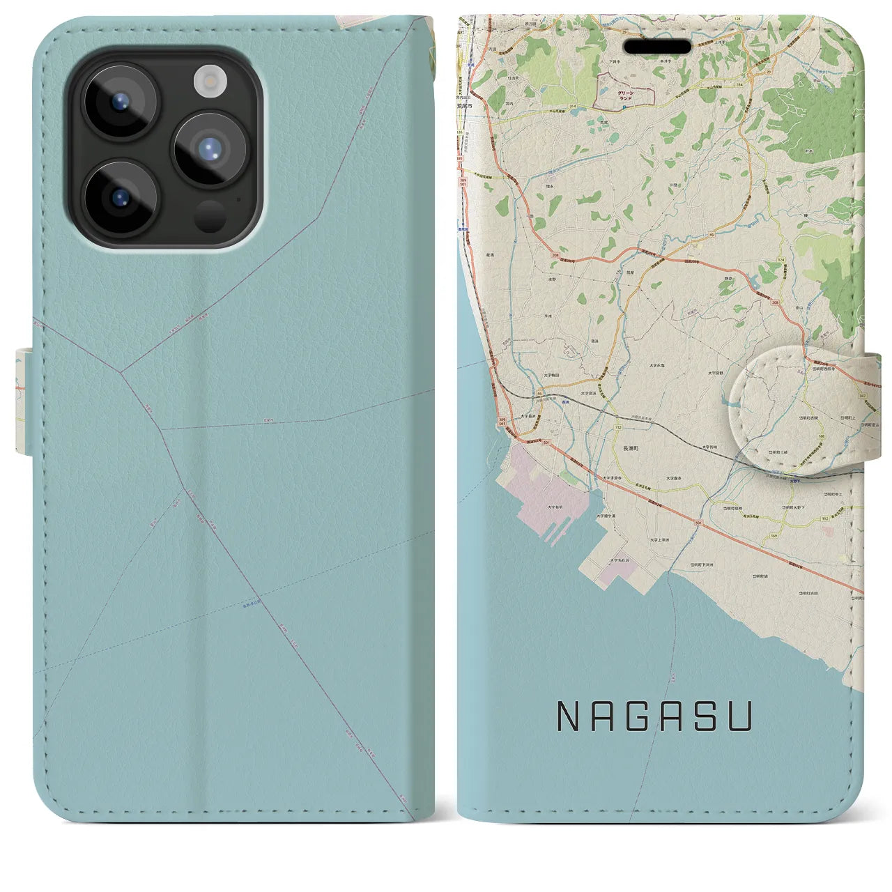 【長洲】地図柄iPhoneケース（手帳両面タイプ・ナチュラル）iPhone 15 Pro Max 用