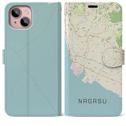 【長洲（熊本県）】地図柄iPhoneケース（手帳タイプ）ナチュラル・iPhone 15 Plus 用
