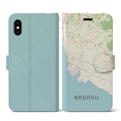 【長洲（熊本県）】地図柄iPhoneケース（手帳タイプ）ナチュラル・iPhone XS / X 用