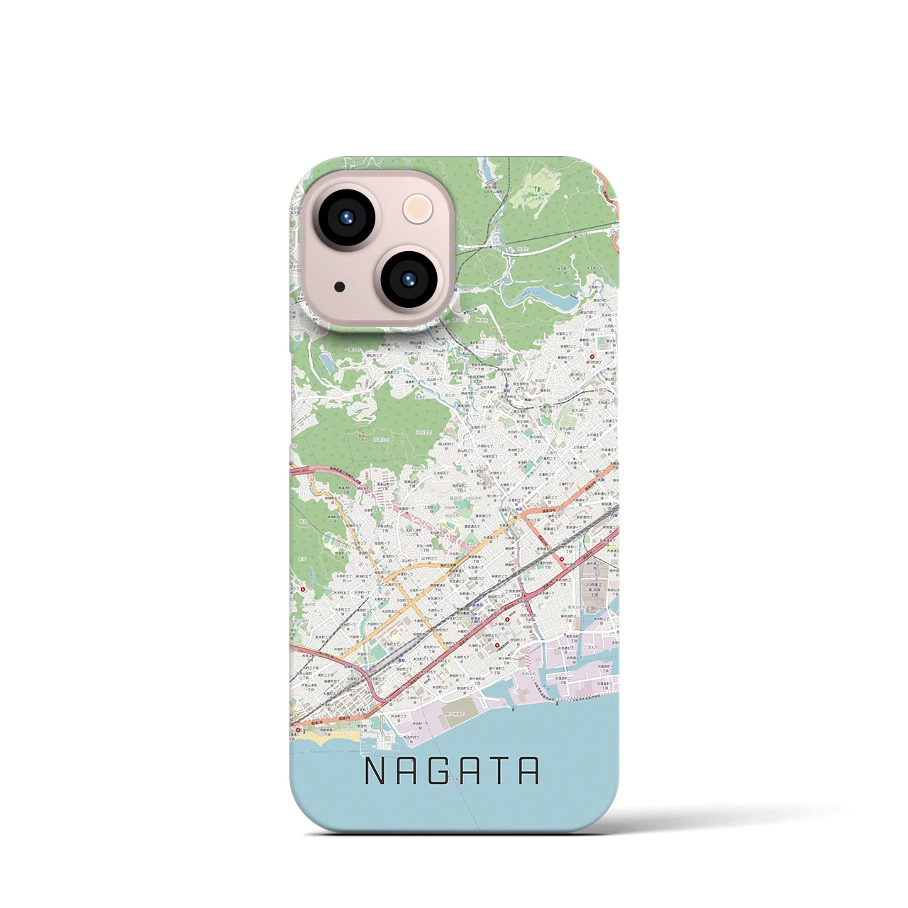 【長田】地図柄iPhoneケース（バックカバータイプ・ナチュラル）iPhone 13 mini 用