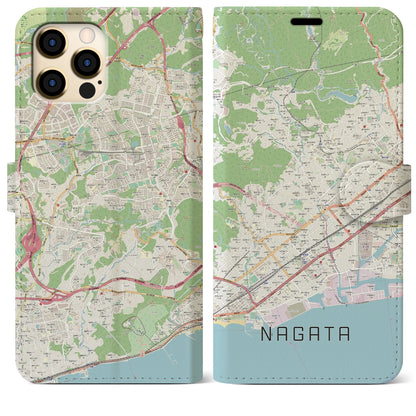 【長田（兵庫県）】地図柄iPhoneケース（手帳タイプ）ナチュラル・iPhone 12 Pro Max 用