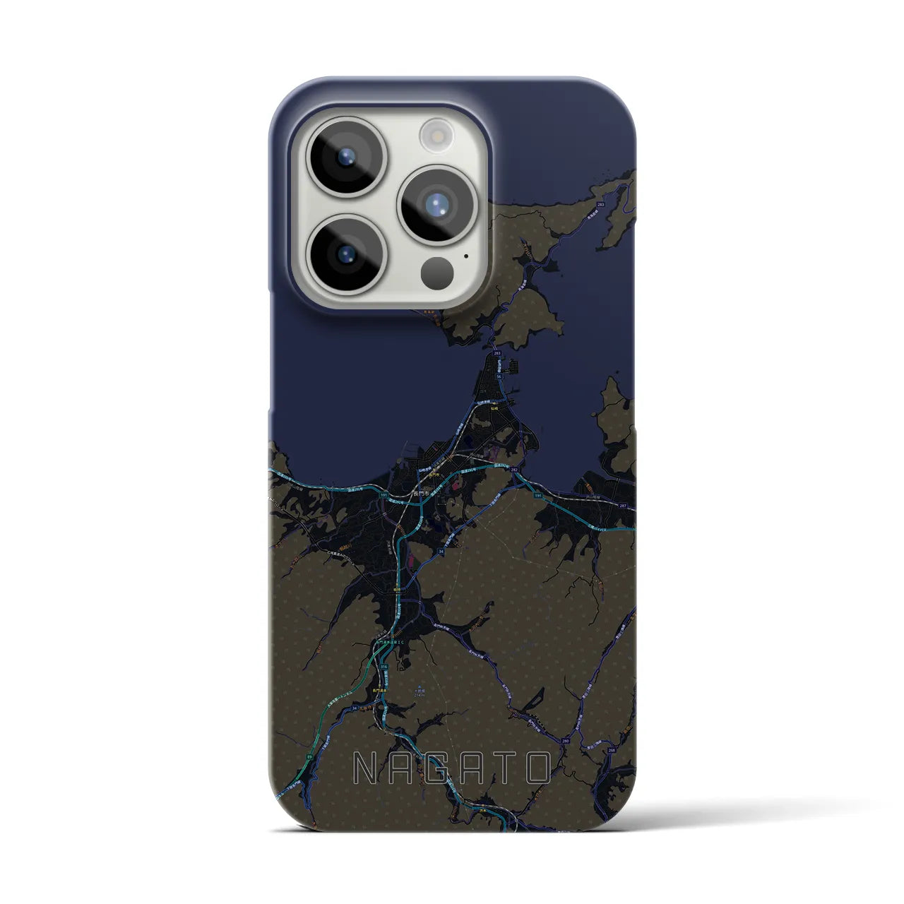 【長門】地図柄iPhoneケース（バックカバータイプ・ブラック）iPhone 15 Pro 用