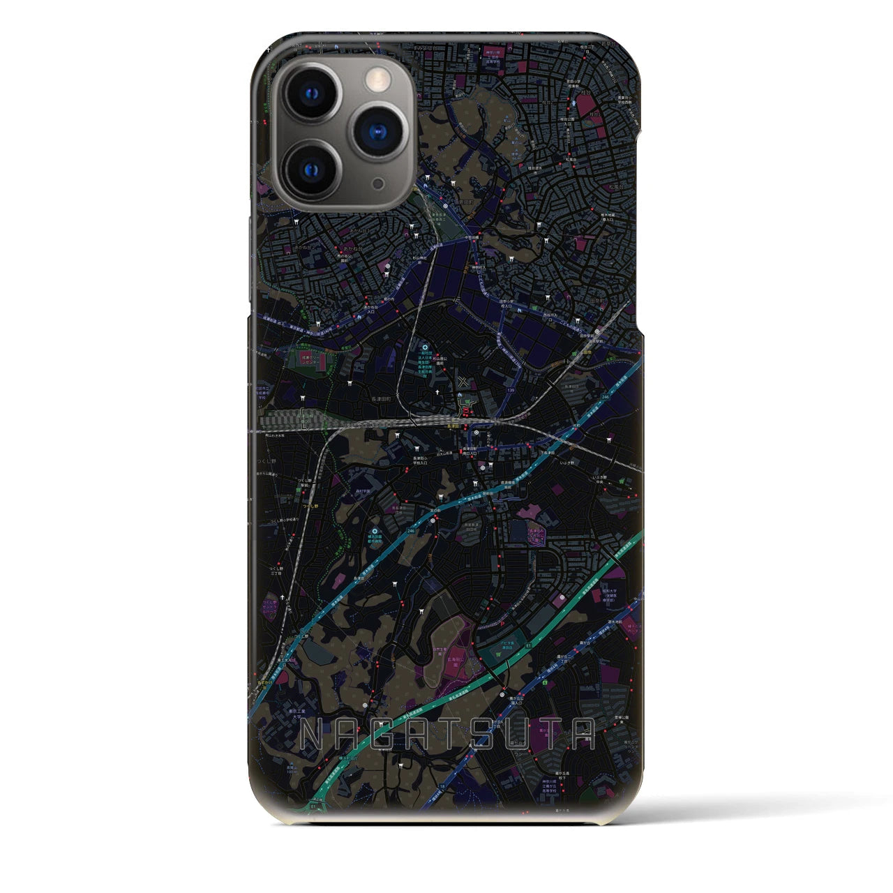 【長津田】地図柄iPhoneケース（バックカバータイプ・ブラック）iPhone 11 Pro Max 用