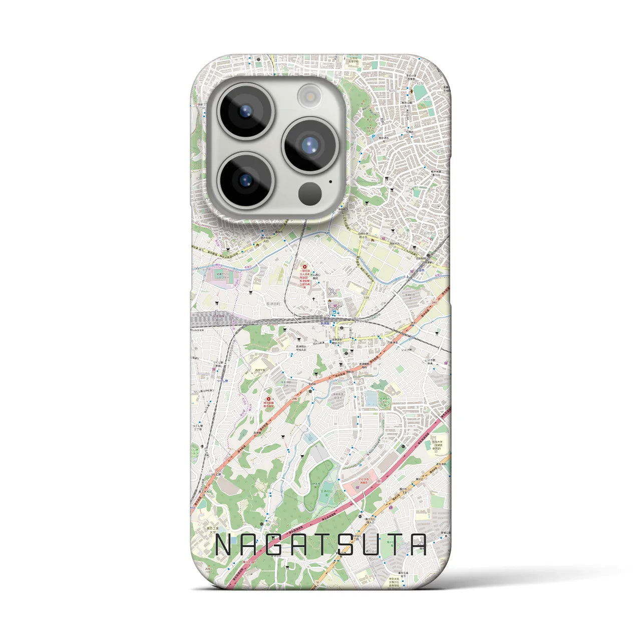 【長津田】地図柄iPhoneケース（バックカバータイプ・ナチュラル）iPhone 15 Pro 用
