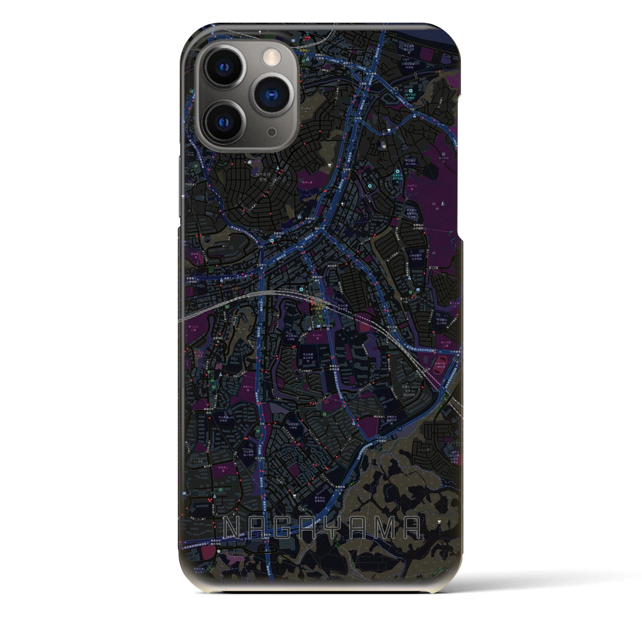 【永山】地図柄iPhoneケース（バックカバータイプ・ブラック）iPhone 11 Pro Max 用