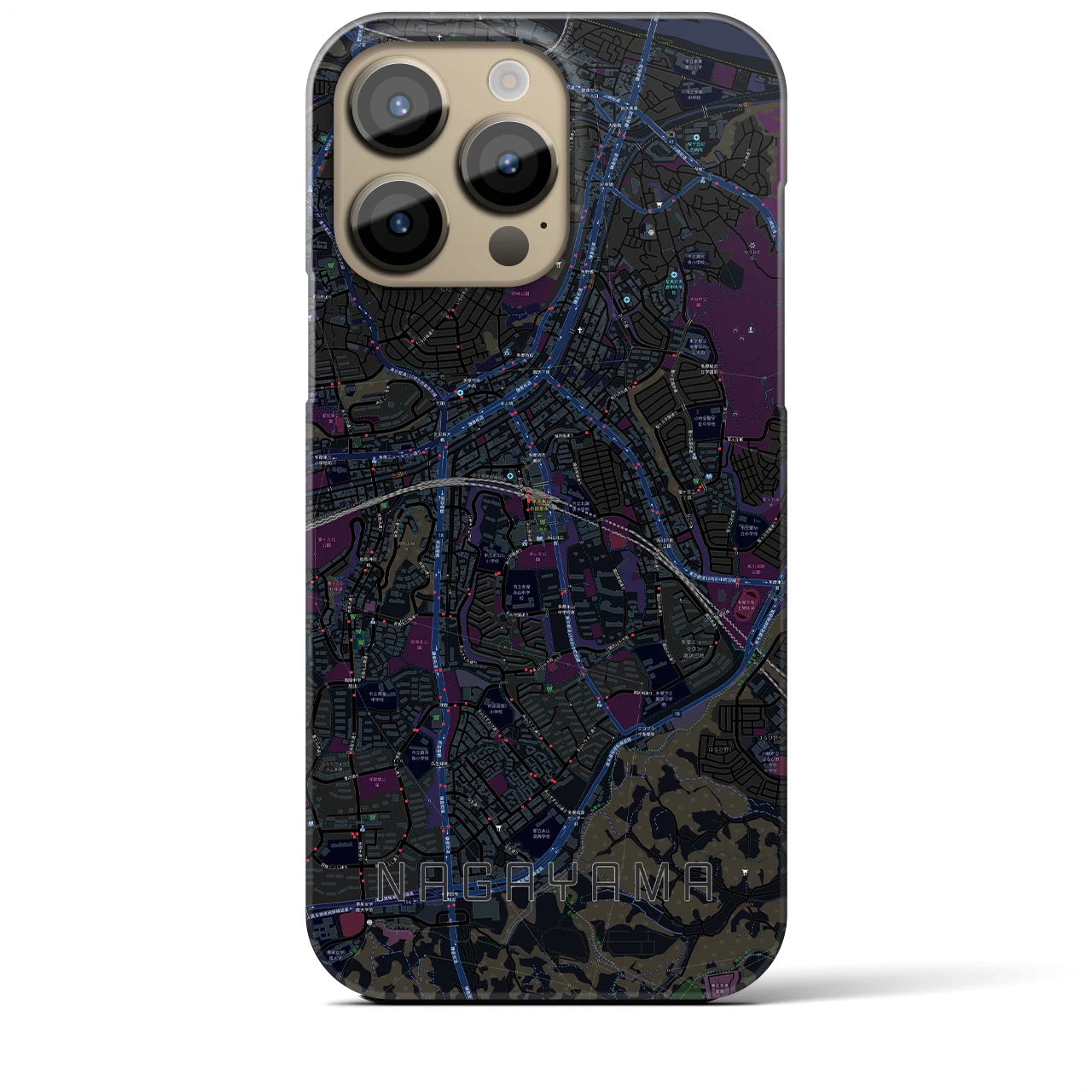 【永山】地図柄iPhoneケース（バックカバータイプ・ブラック）iPhone 14 Pro Max 用