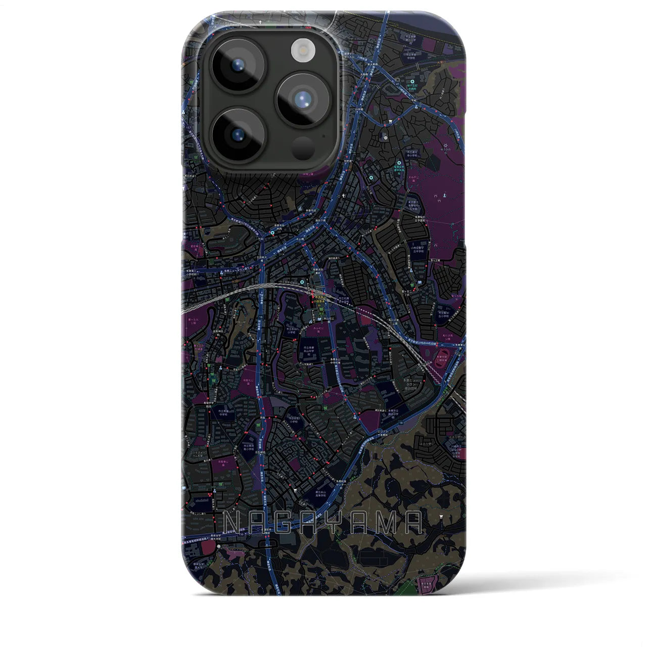 【永山】地図柄iPhoneケース（バックカバータイプ・ブラック）iPhone 15 Pro Max 用