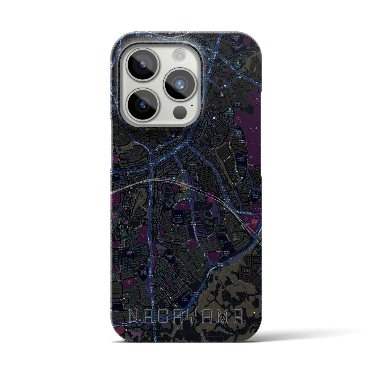 【永山】地図柄iPhoneケース（バックカバータイプ・ブラック）iPhone 15 Pro 用