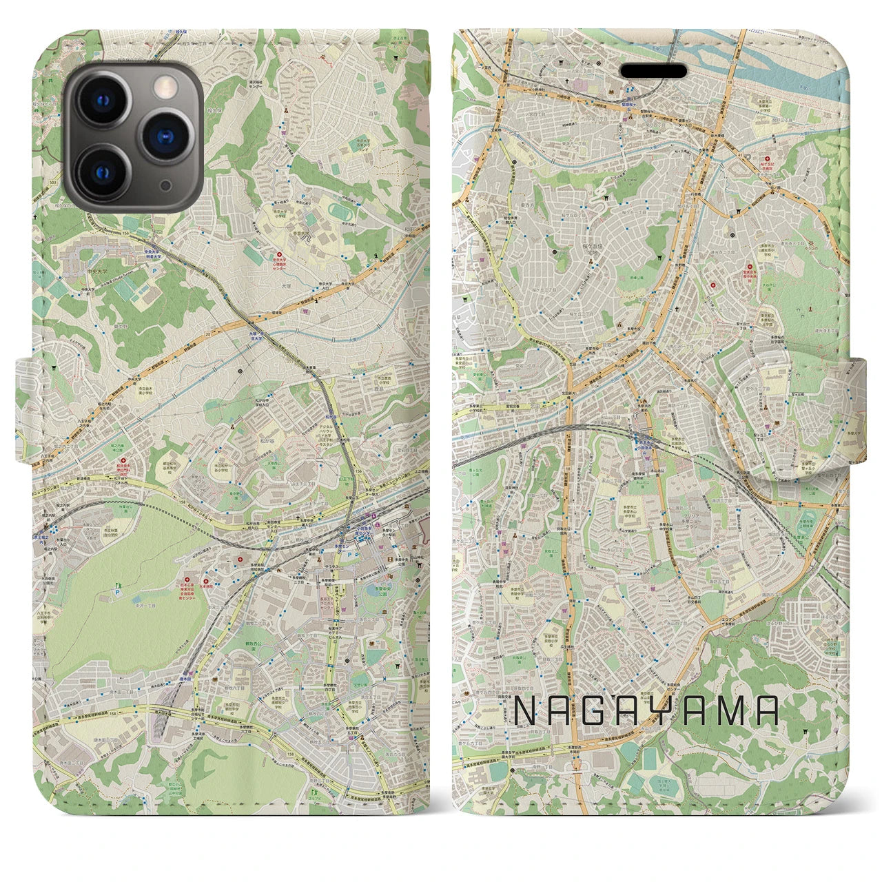 【永山】地図柄iPhoneケース（手帳両面タイプ・ナチュラル）iPhone 11 Pro Max 用