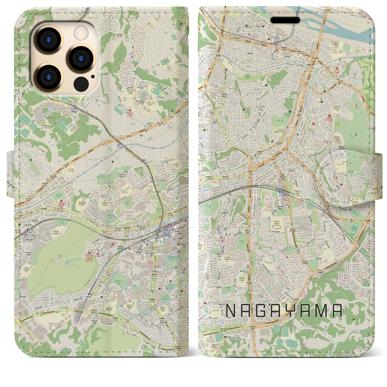 【永山】地図柄iPhoneケース（手帳両面タイプ・ナチュラル）iPhone 12 Pro Max 用