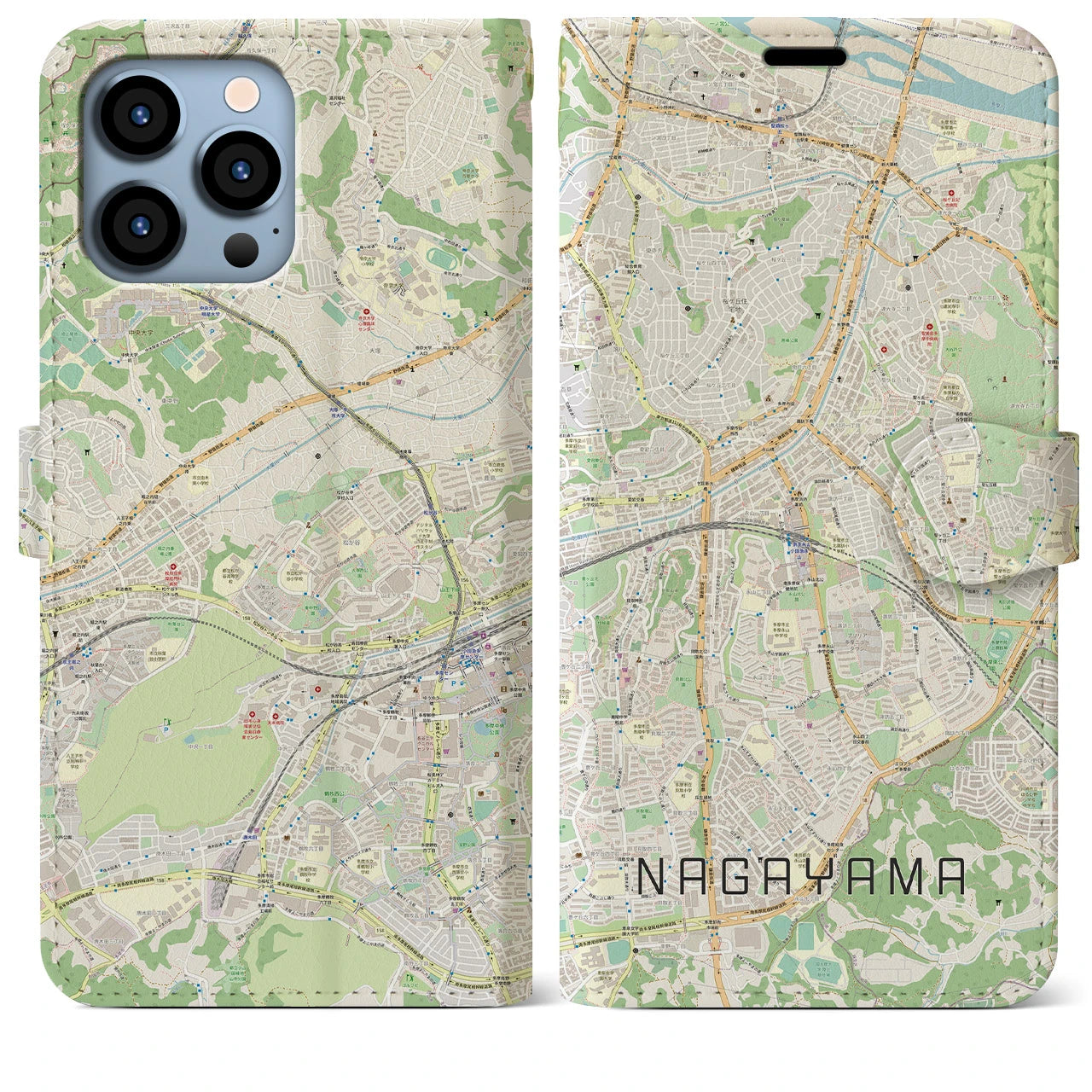 【永山】地図柄iPhoneケース（手帳両面タイプ・ナチュラル）iPhone 13 Pro Max 用