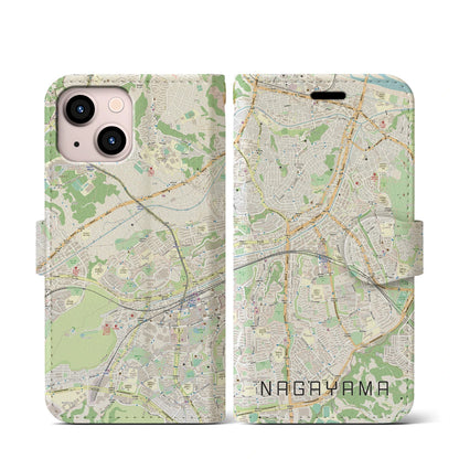 【永山（東京都）】地図柄iPhoneケース（手帳タイプ）ナチュラル・iPhone 13 mini 用