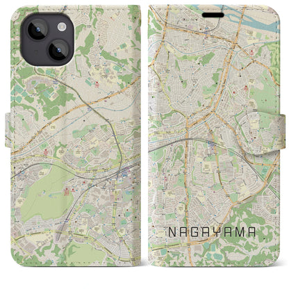 【永山（東京都）】地図柄iPhoneケース（手帳タイプ）ナチュラル・iPhone 14 Plus 用