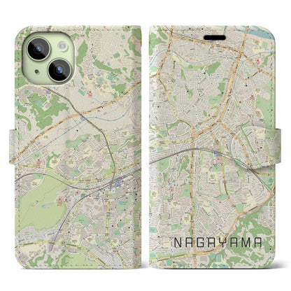 【永山（東京都）】地図柄iPhoneケース（手帳タイプ）ナチュラル・iPhone 15 用