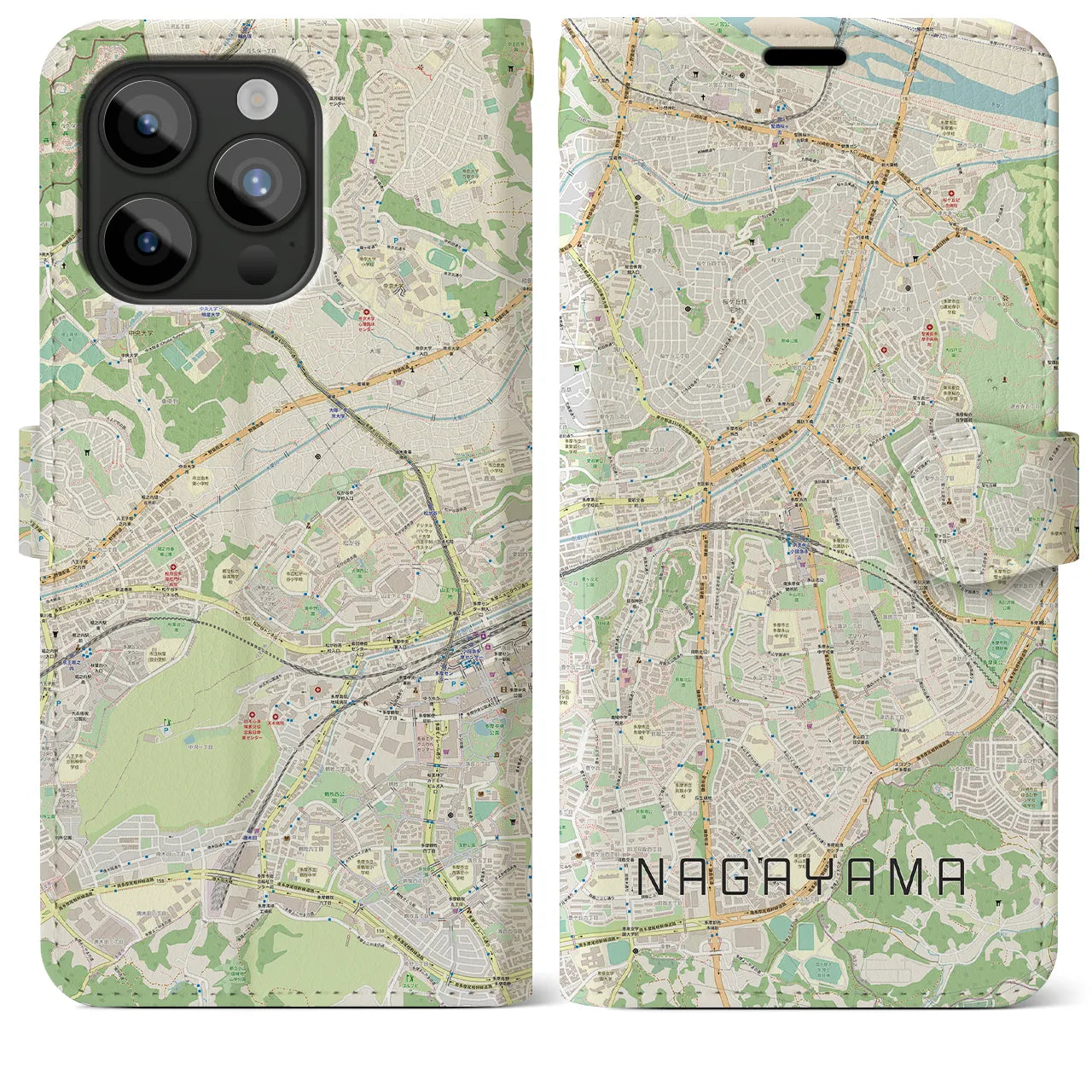 【永山】地図柄iPhoneケース（手帳両面タイプ・ナチュラル）iPhone 15 Pro Max 用