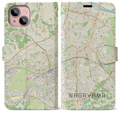 【永山（東京都）】地図柄iPhoneケース（手帳タイプ）ナチュラル・iPhone 15 Plus 用