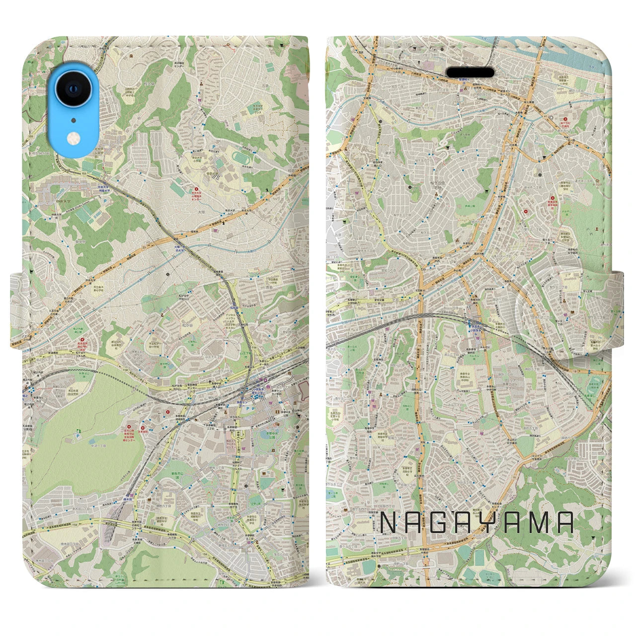 【永山】地図柄iPhoneケース（手帳両面タイプ・ナチュラル）iPhone XR 用
