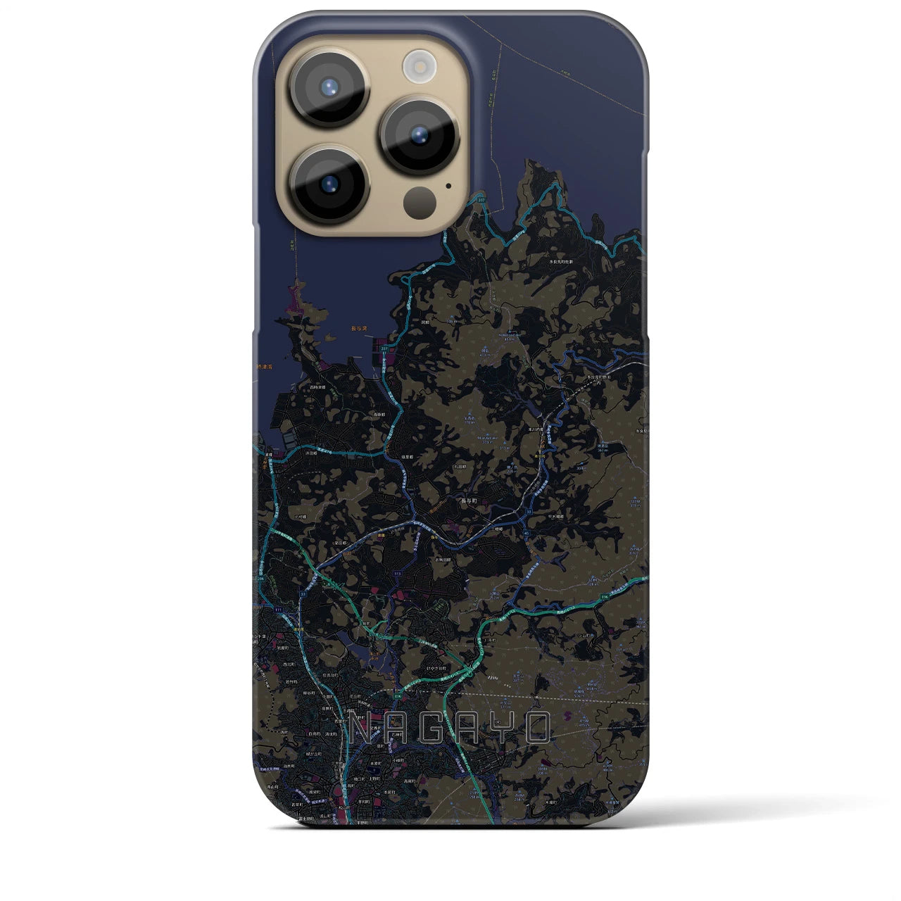 【長与】地図柄iPhoneケース（バックカバータイプ・ブラック）iPhone 14 Pro Max 用