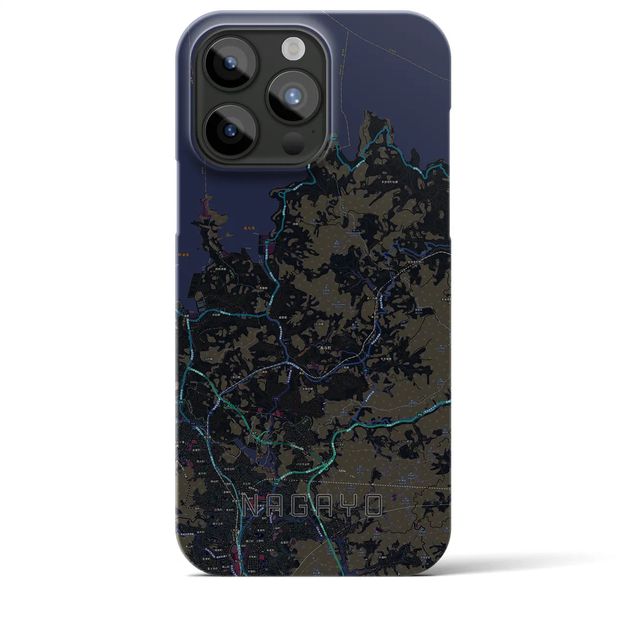 【長与】地図柄iPhoneケース（バックカバータイプ・ブラック）iPhone 15 Pro Max 用