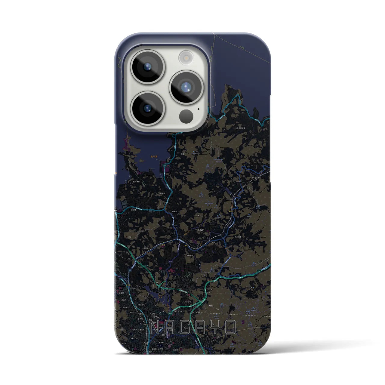 【長与】地図柄iPhoneケース（バックカバータイプ・ブラック）iPhone 15 Pro 用