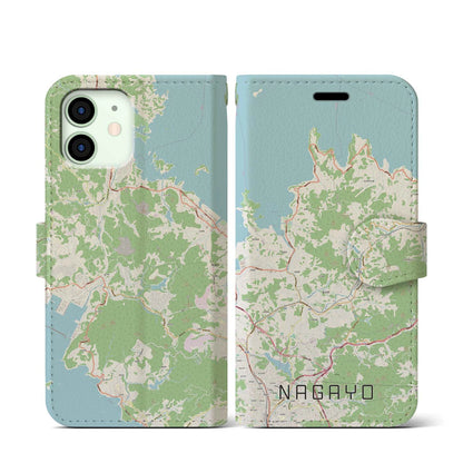 【長与（長崎県）】地図柄iPhoneケース（手帳タイプ）ナチュラル・iPhone 12 mini 用