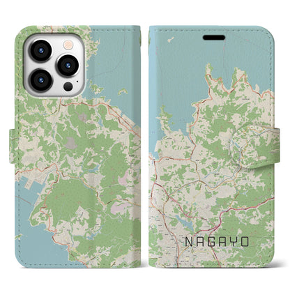 【長与（長崎県）】地図柄iPhoneケース（手帳タイプ）ナチュラル・iPhone 13 Pro 用