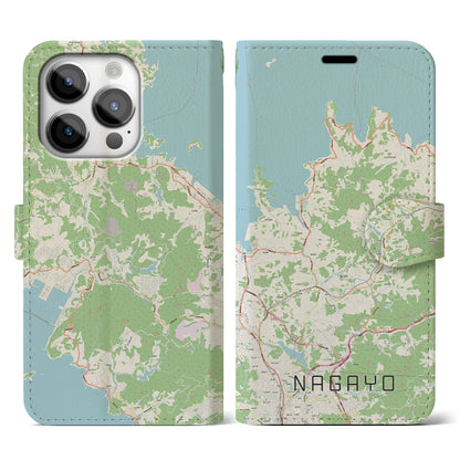 【長与（長崎県）】地図柄iPhoneケース（手帳タイプ）ナチュラル・iPhone 14 Pro 用