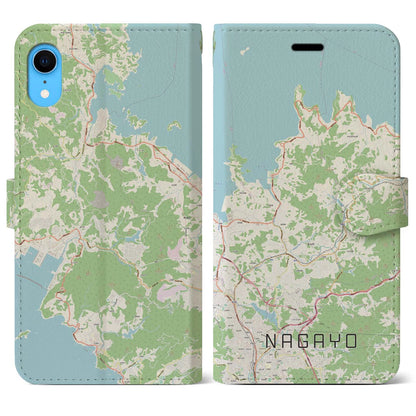 【長与（長崎県）】地図柄iPhoneケース（手帳タイプ）ナチュラル・iPhone XR 用