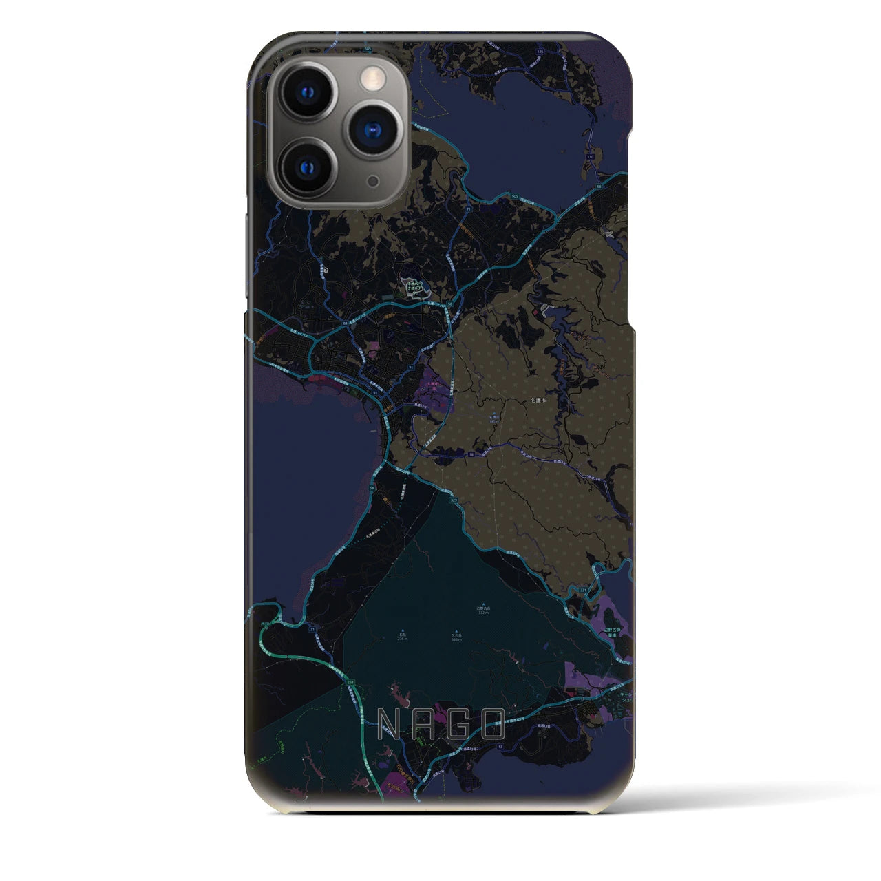 【名護】地図柄iPhoneケース（バックカバータイプ・ブラック）iPhone 11 Pro Max 用