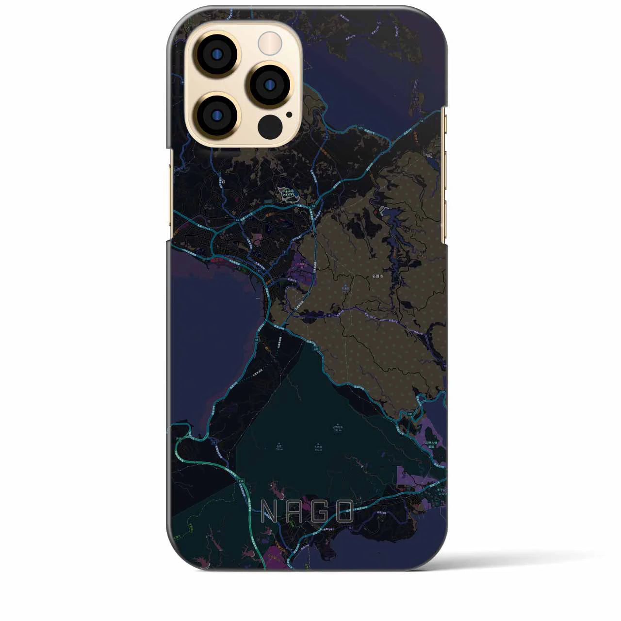 【名護】地図柄iPhoneケース（バックカバータイプ・ブラック）iPhone 12 Pro Max 用