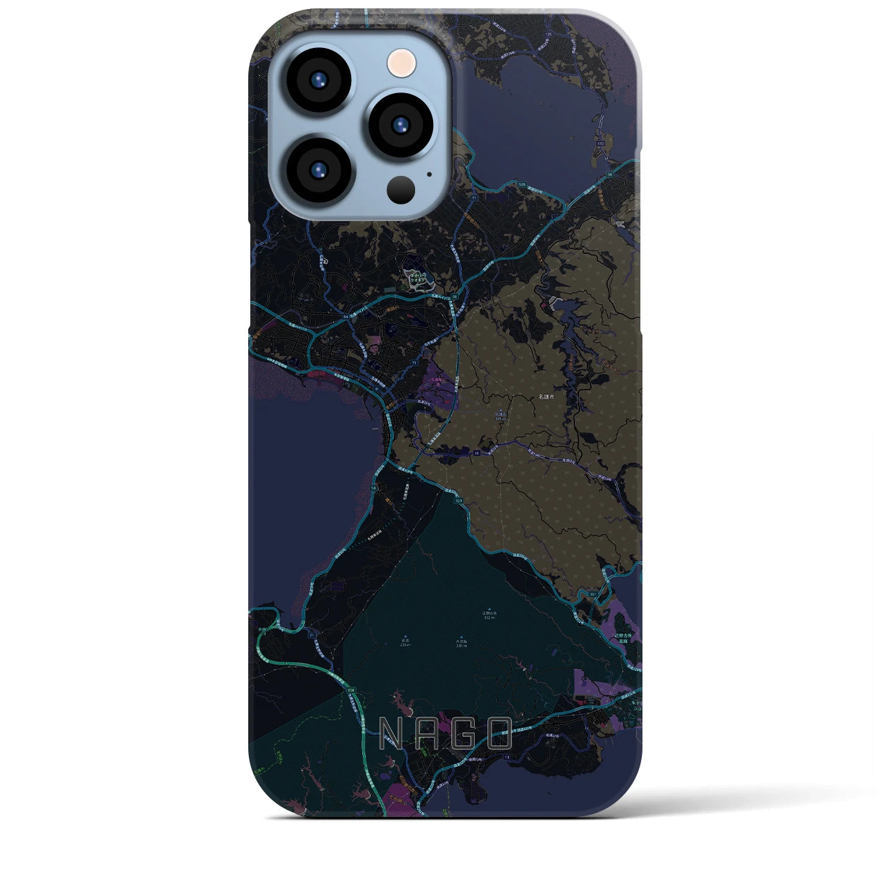 【名護】地図柄iPhoneケース（バックカバータイプ・ブラック）iPhone 13 Pro Max 用