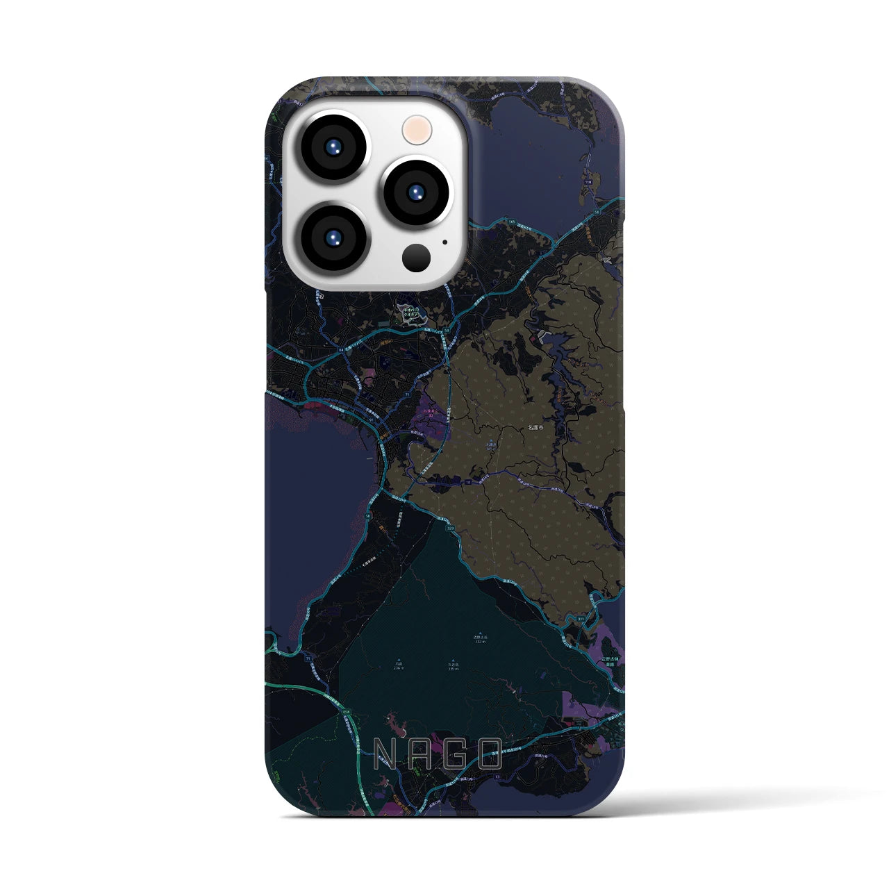【名護】地図柄iPhoneケース（バックカバータイプ・ブラック）iPhone 13 Pro 用