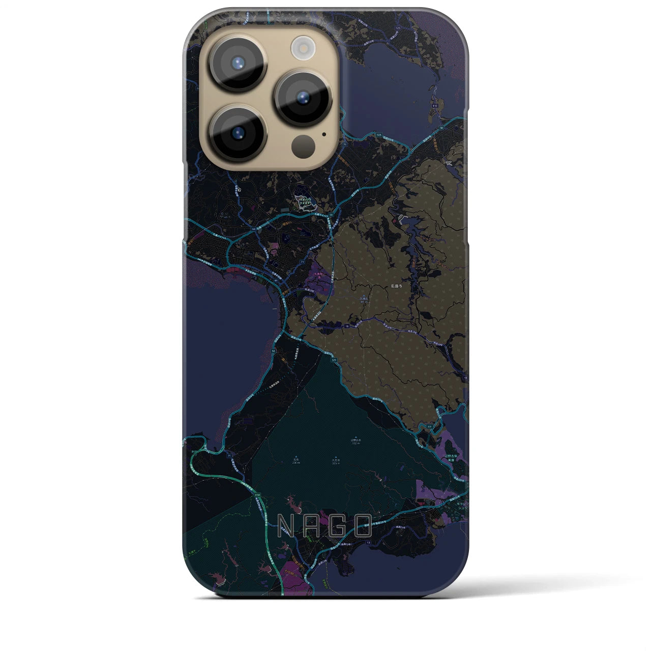 【名護】地図柄iPhoneケース（バックカバータイプ・ブラック）iPhone 14 Pro Max 用