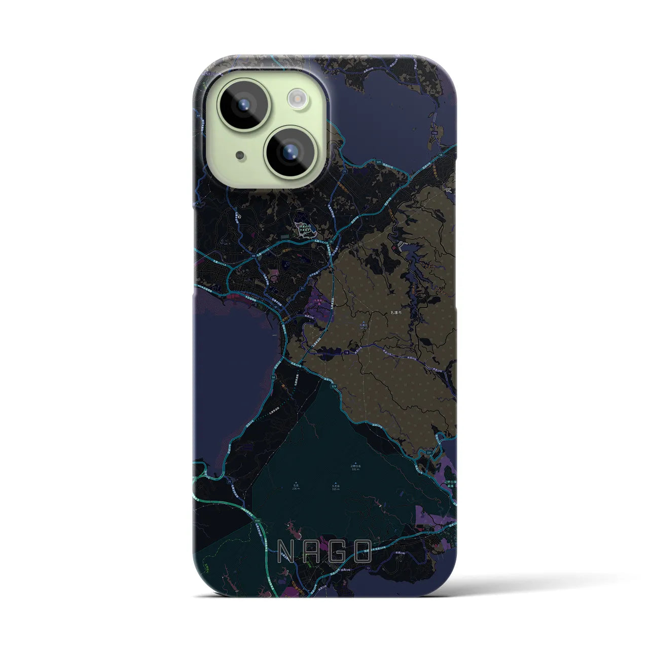 【名護】地図柄iPhoneケース（バックカバータイプ・ブラック）iPhone 15 用