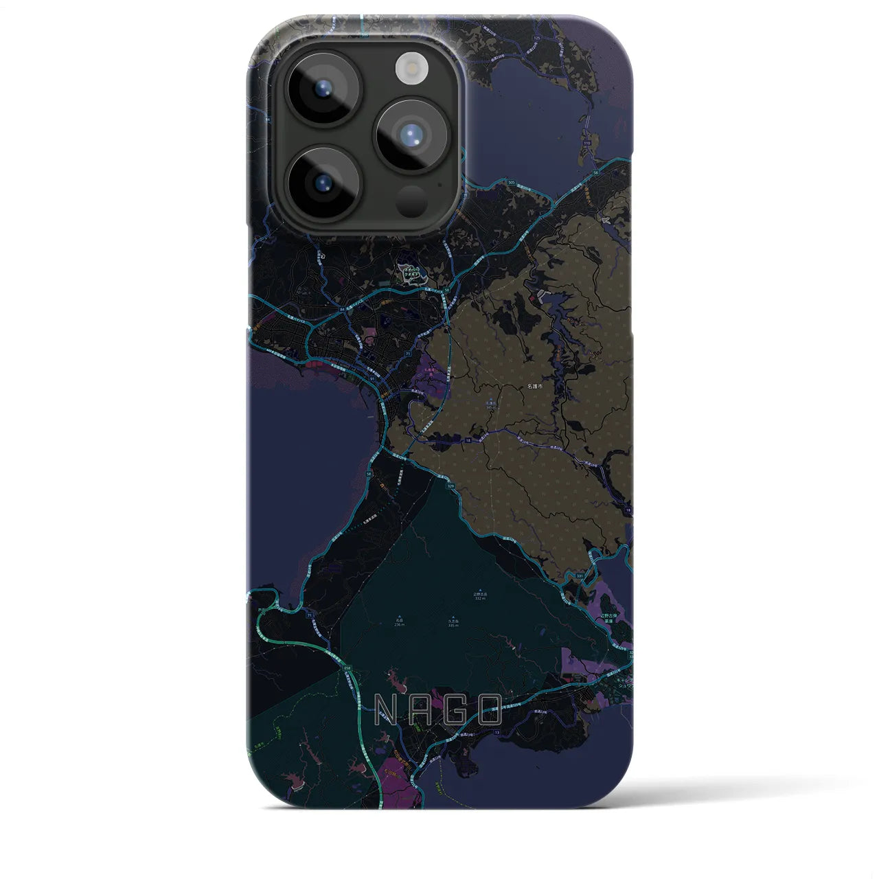 【名護】地図柄iPhoneケース（バックカバータイプ・ブラック）iPhone 15 Pro Max 用