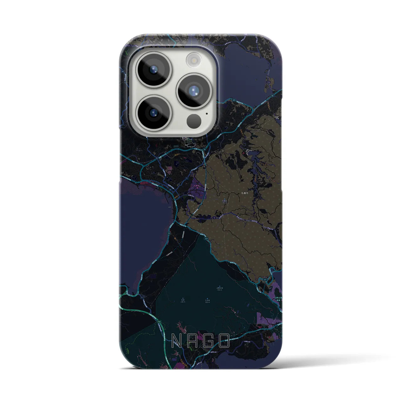 【名護】地図柄iPhoneケース（バックカバータイプ・ブラック）iPhone 15 Pro 用