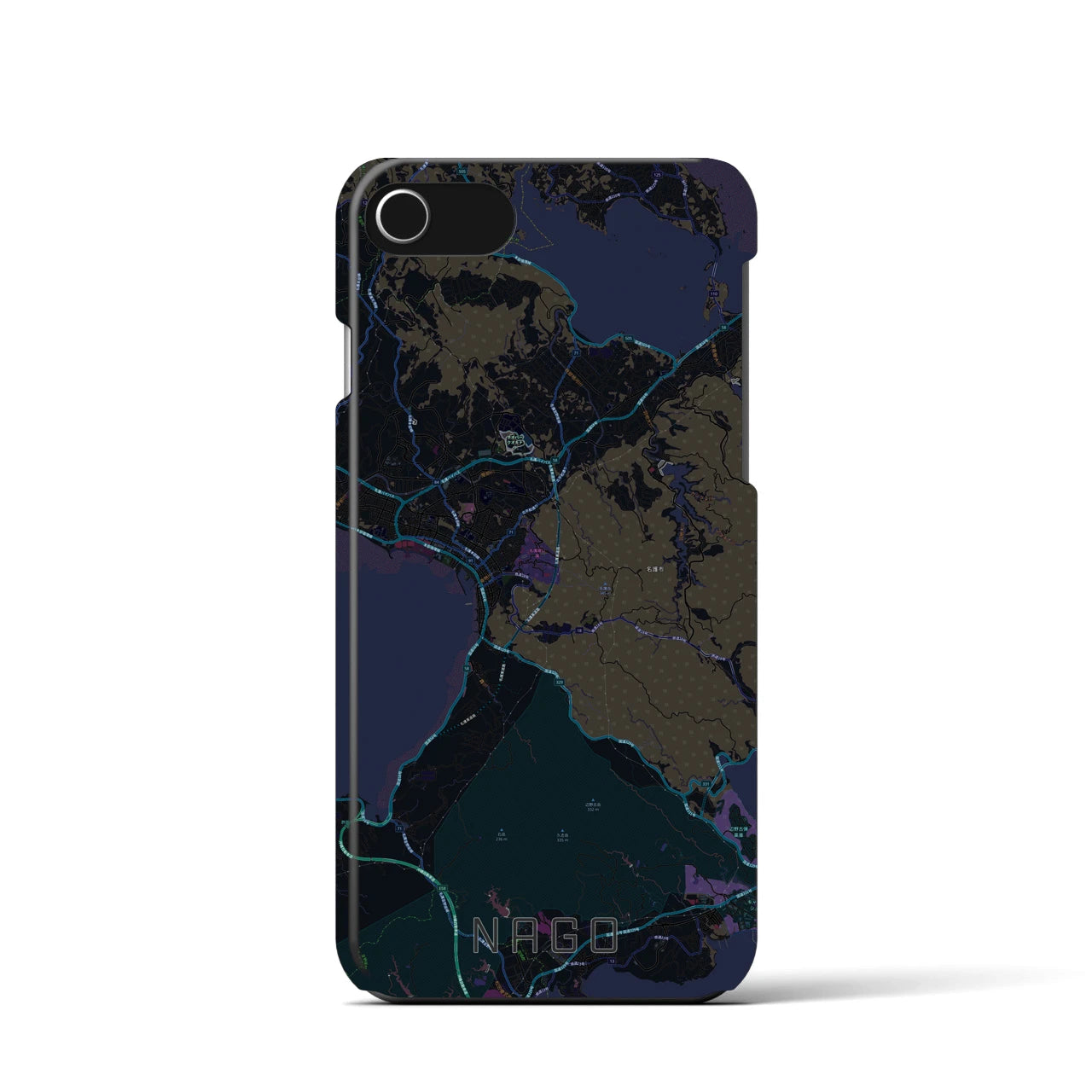 【名護】地図柄iPhoneケース（バックカバータイプ・ブラック）iPhone SE（第3 / 第2世代） / 8 / 7 / 6s / 6 用