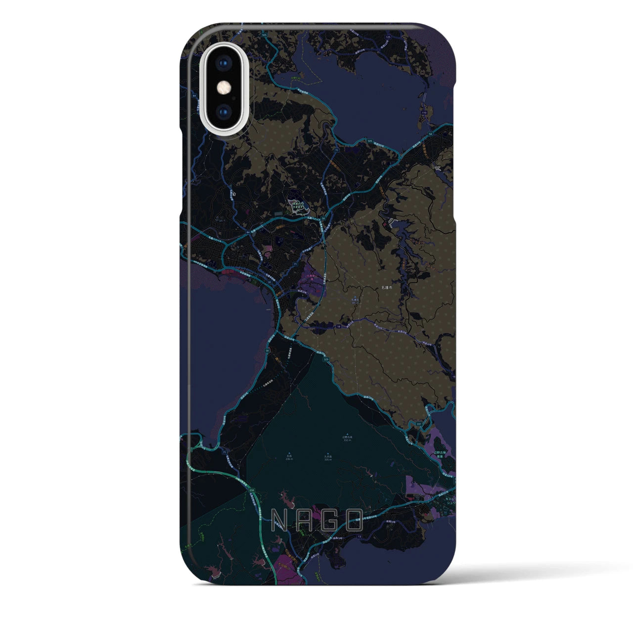 【名護】地図柄iPhoneケース（バックカバータイプ・ブラック）iPhone XS Max 用