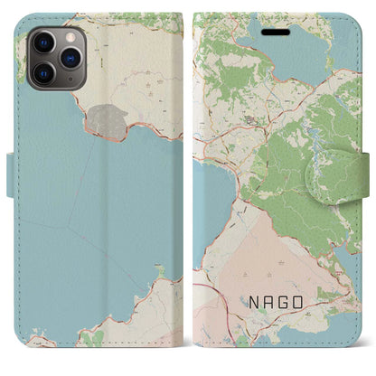 【名護（沖縄県）】地図柄iPhoneケース（手帳タイプ）ナチュラル・iPhone 11 Pro Max 用