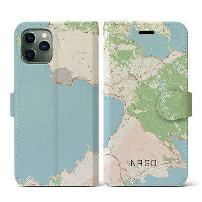【名護（沖縄県）】地図柄iPhoneケース（手帳タイプ）ナチュラル・iPhone 11 Pro 用