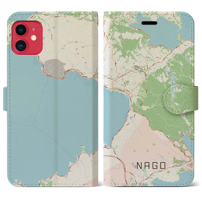 【名護（沖縄県）】地図柄iPhoneケース（手帳タイプ）ナチュラル・iPhone 11 用