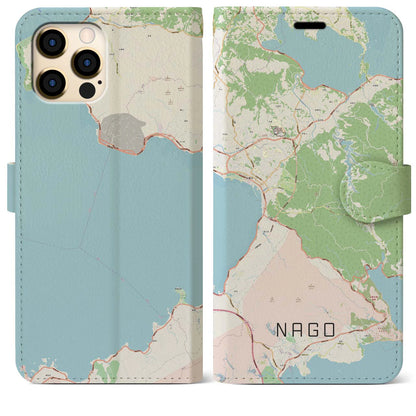 【名護（沖縄県）】地図柄iPhoneケース（手帳タイプ）ナチュラル・iPhone 12 Pro Max 用