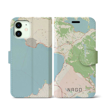 【名護（沖縄県）】地図柄iPhoneケース（手帳タイプ）ナチュラル・iPhone 12 mini 用