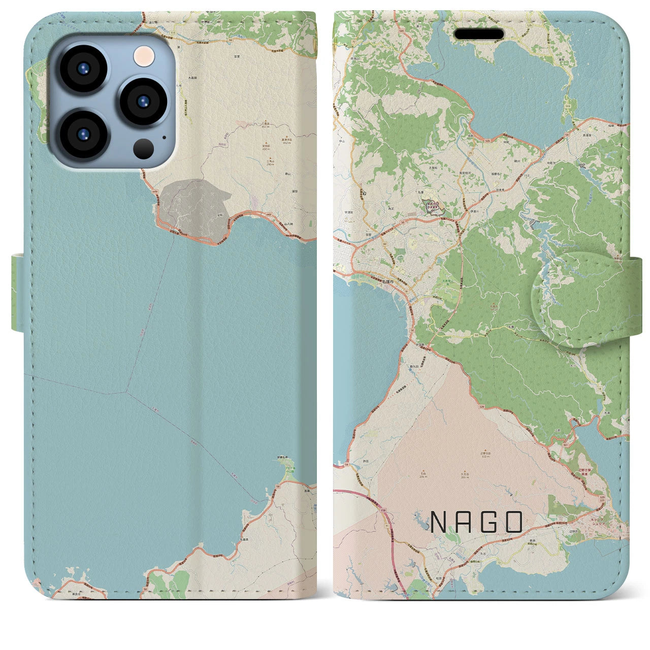 【名護】地図柄iPhoneケース（手帳両面タイプ・ナチュラル）iPhone 13 Pro Max 用
